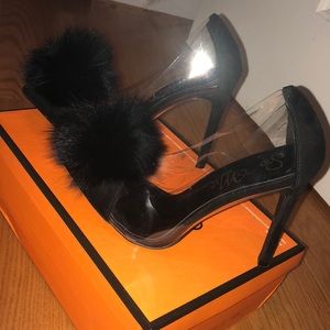 Black Pom-Pom clear heels