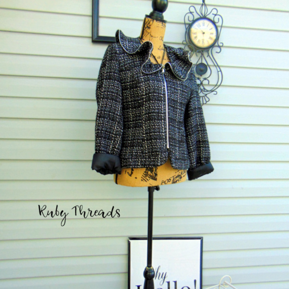 Black & White Plaid Zipper Trim Jacket SZ M