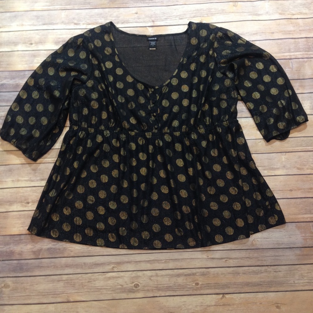 Torrid Black with Gold Polka Dots Blouse Size 4 - Picture 1 of 8