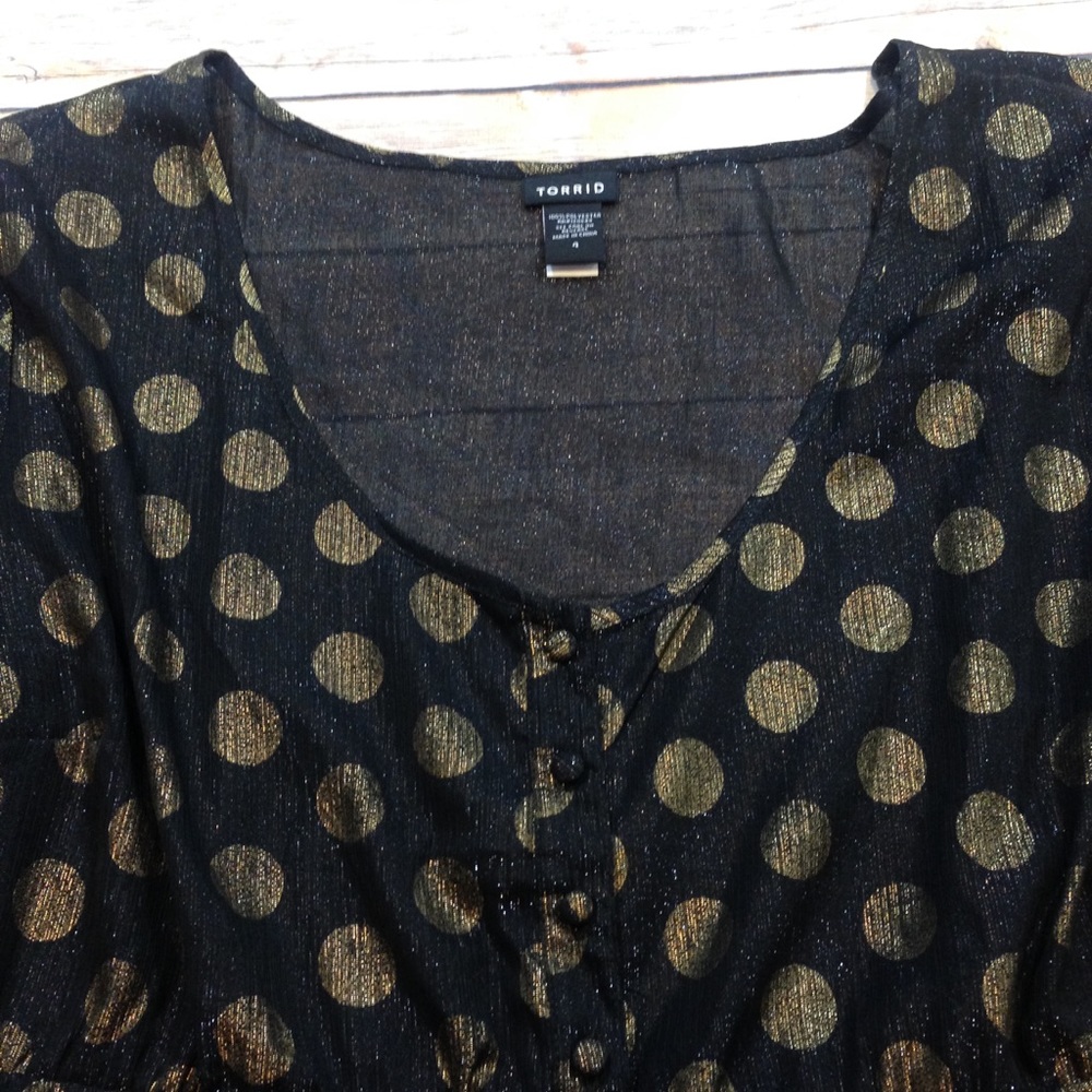 Torrid Black with Gold Polka Dots Blouse Size 4 - Picture 6 of 8