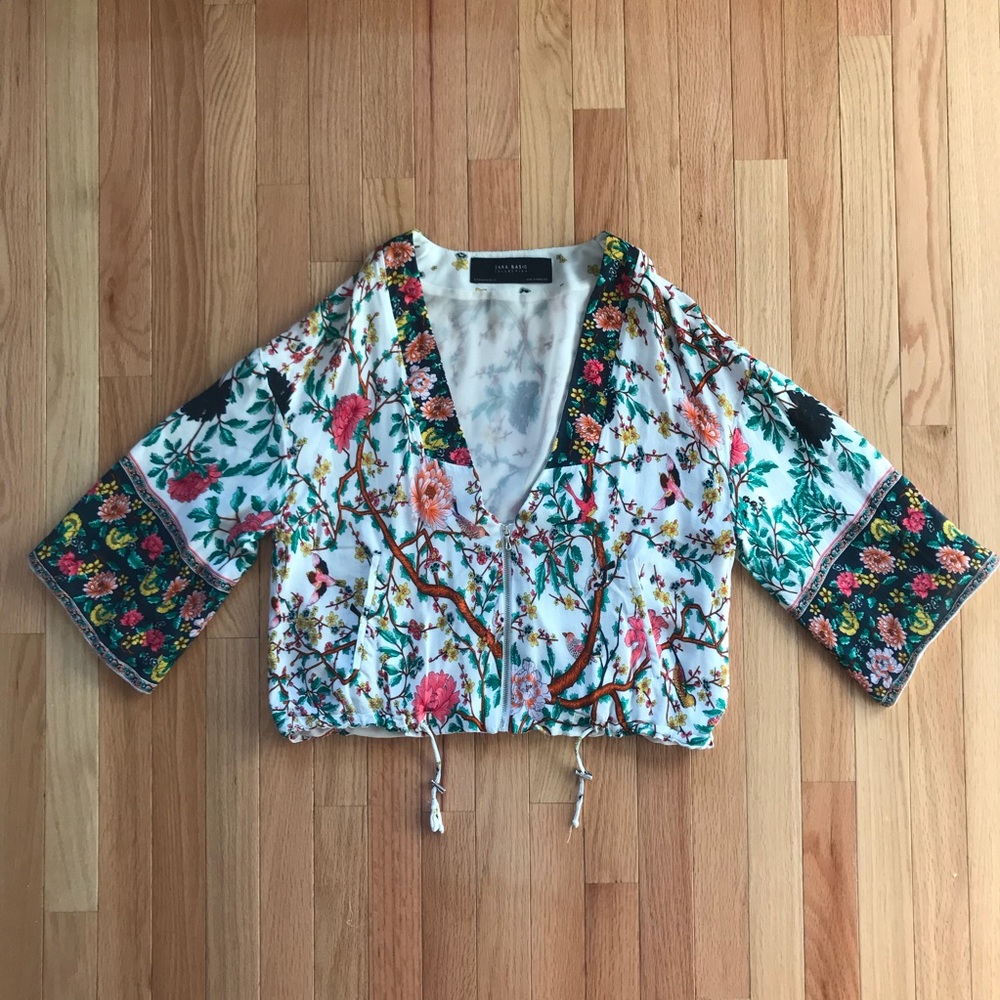 Zara Floral Kimono Zip Up