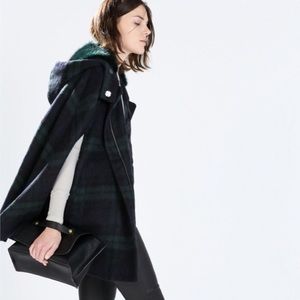 Zara Green Check Cape Coat