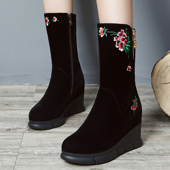 Women Boots Winter Embroider Platform - Picture 2 of 4