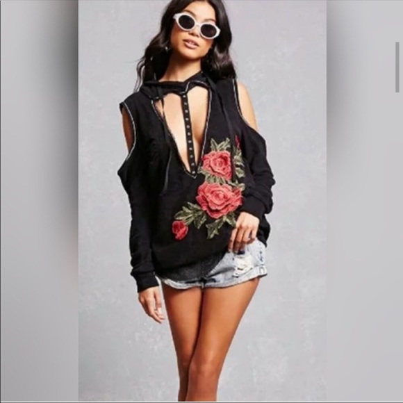 🌹THEY R HERE🌹  FUN! Embroidered hoodie black/red - Picture 2 of 3