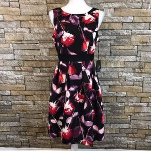 Adrianna Papell Black Abstract Floral A-line Dress