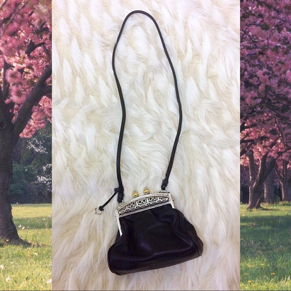 Brighten Silver Gold Embellished Leather Victorian Cross Body Coin Purse Bag