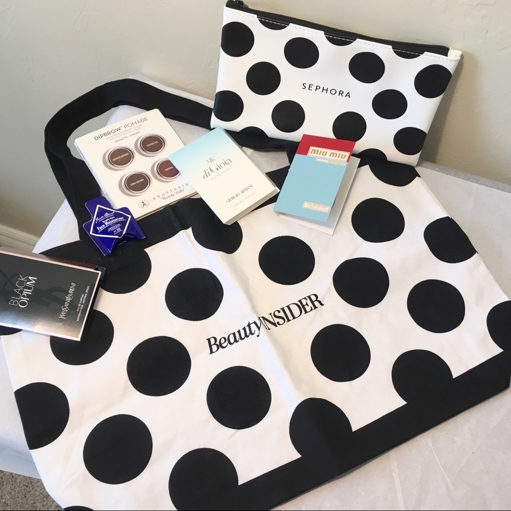 Sephora Polka Dots Tote&Makeup Bag Plus 5 Samples