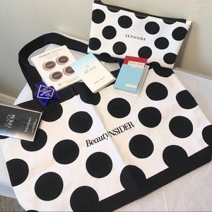 Sephora Polka Dots Tote&Makeup Bag Plus 5 Samples