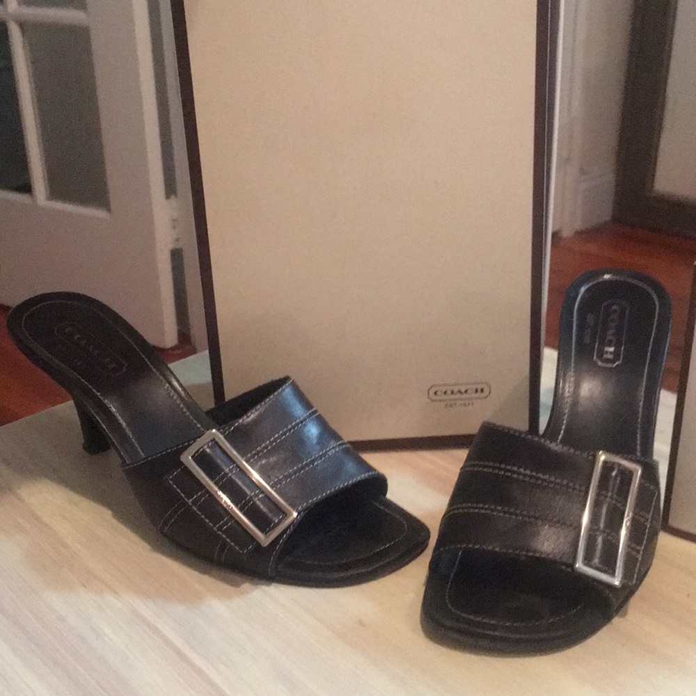Coach black leather mules