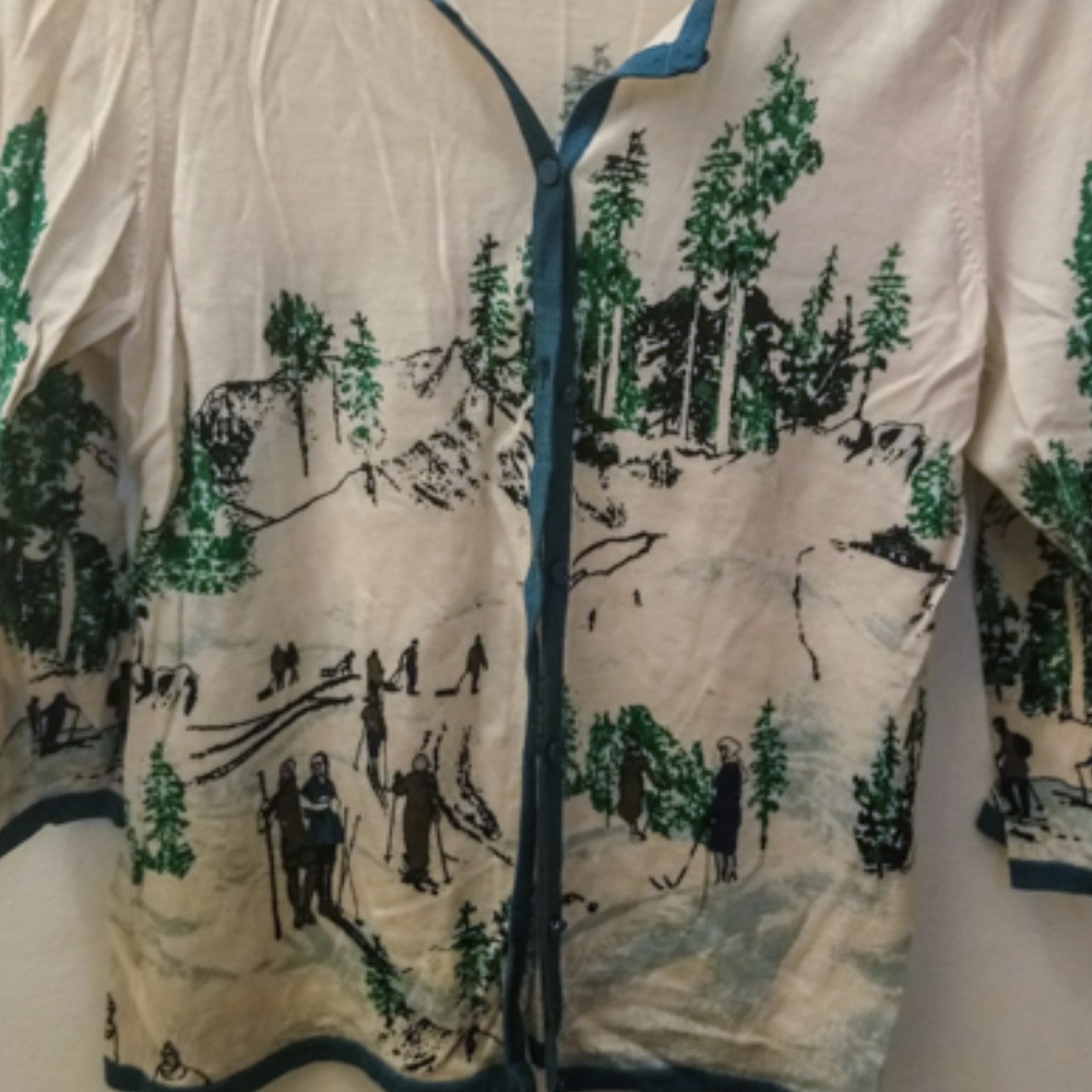 Talbots Winter Scene wool Cardigan M - EUC