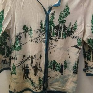 Talbots Winter Scene wool Cardigan M - EUC