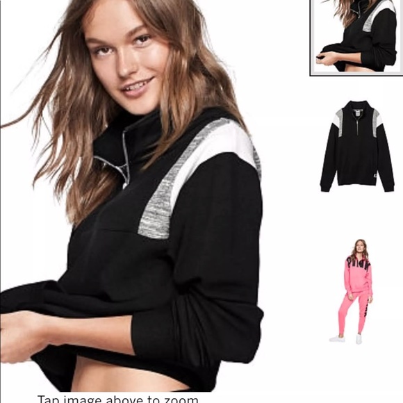 VS PINK BOYFRIEND QUARTER ZIP PULLOVER - Picture 1 of 5