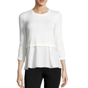 Rebecca Taylor Terry Top w/Ruffle White - L