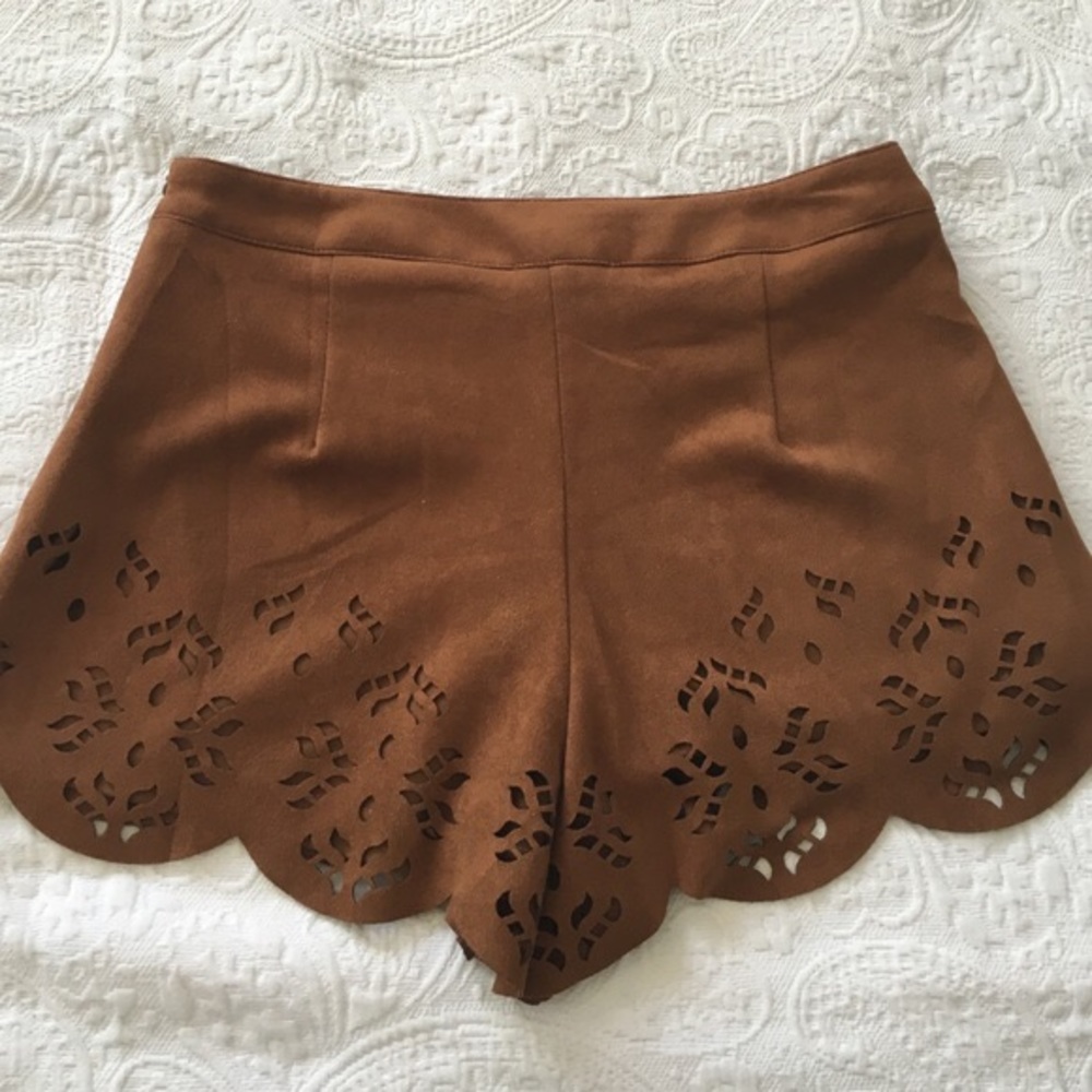 May & July faux suede laser cut shorts Size Small