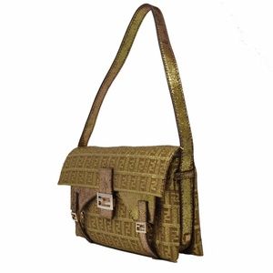 NWT RARE FENDI METALLIC GOLD LEATHER SILK SUEDE