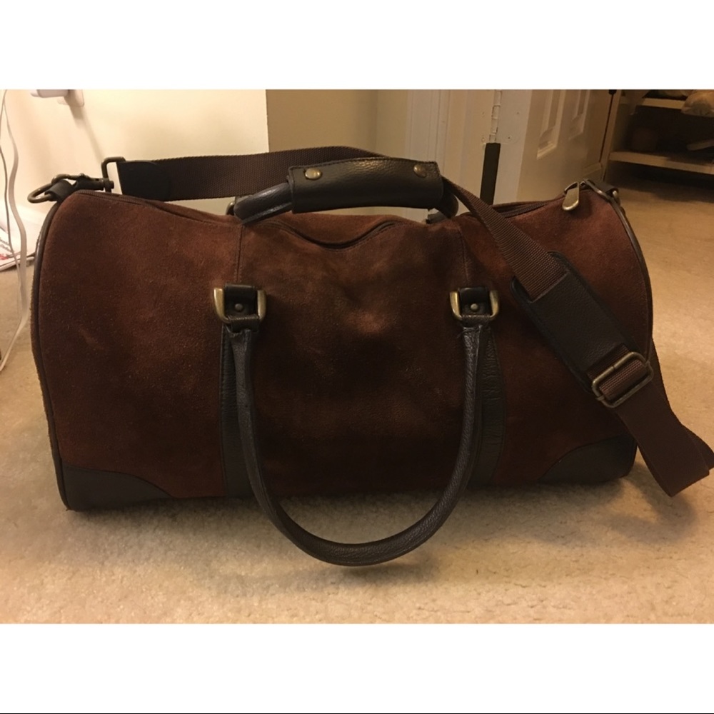 Genuine suede leather weekender bag