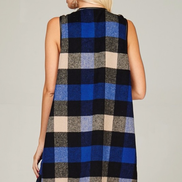 Lowest price! Blue black tan plaid open flowy vest - Picture 6 of 7