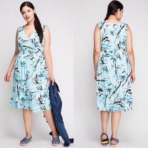 Lane Bryant Palm Stroke Turquoise Blue Dress