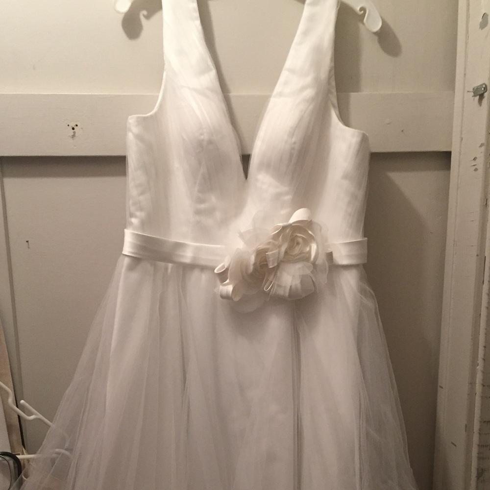 White tea length wedding dress