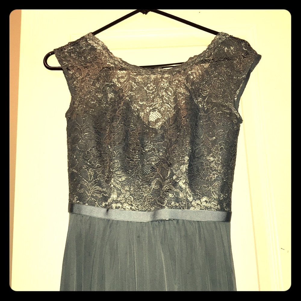 Slate Blue Lace and Chiffon Dress