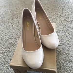 Bella Marie Nude Round Wedge Pumps