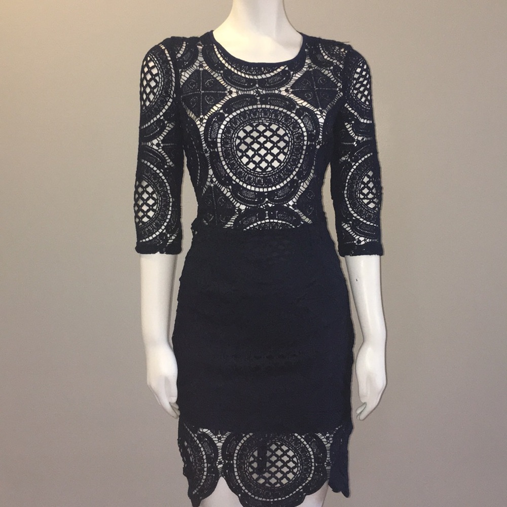 Navy Blue lace mesh dress