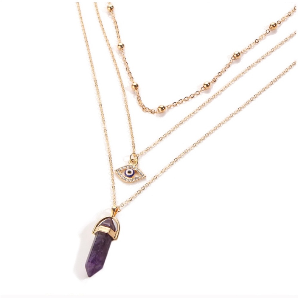 Multi Layer Crystal Eye Necklace Bohemian - Picture 3 of 4