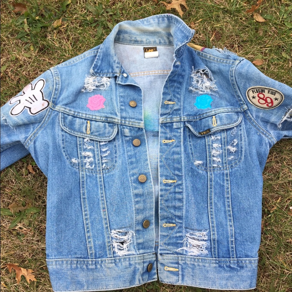 Custom rainbow lee jean jacket with patches