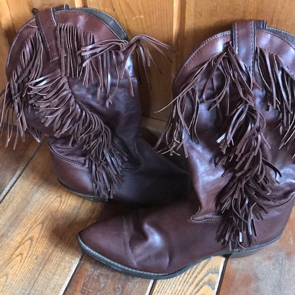 Shoes Vintage Fringe Real Leather Cowboy Boots Poshmark