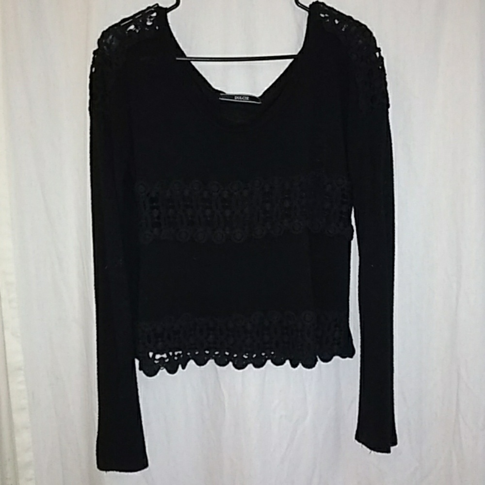 Dulcie black long sleeve crochet shirt