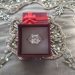 Princess Cut CZ Ring with Trillions Accents