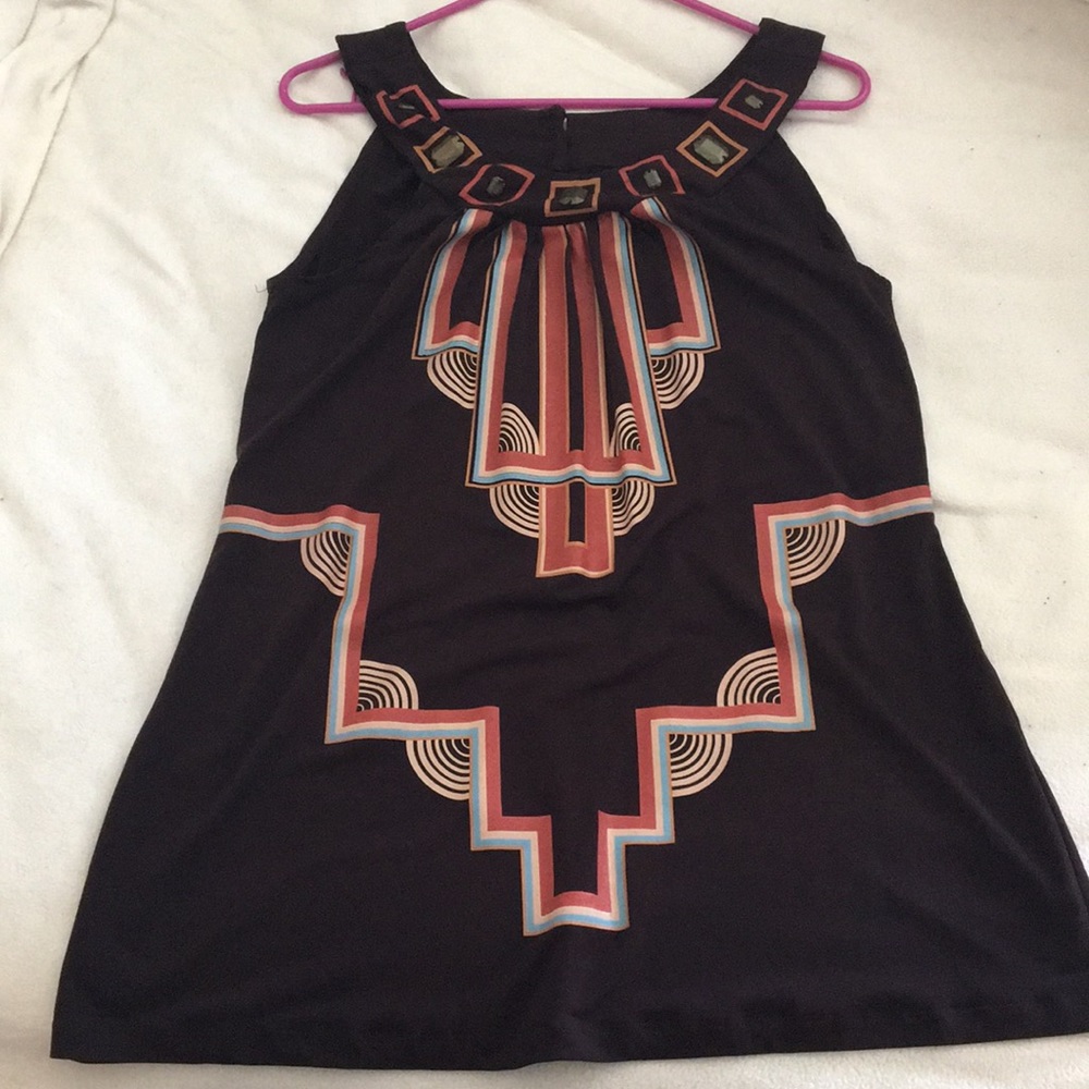 Fun Brown, orange and light blue sleeveless top