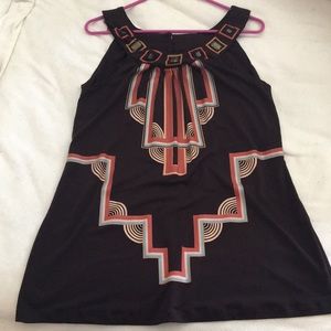 Fun Brown, orange and light blue sleeveless top