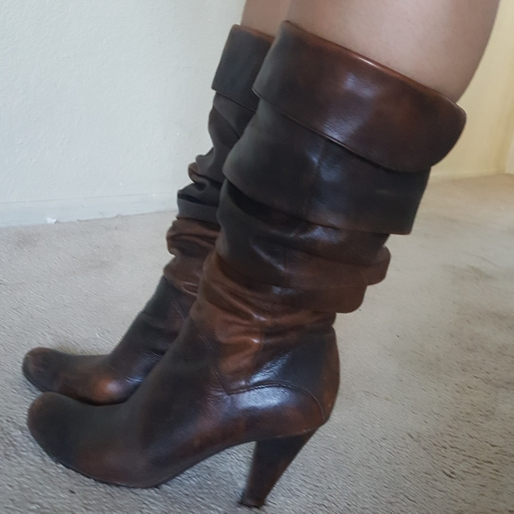 BCBG brown slouchy mid-calf boots