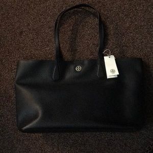 NWT Tory Burch Black Leather Perry Tote Bag Purse