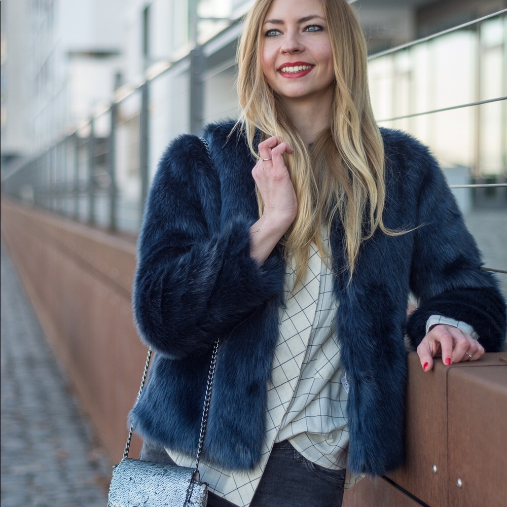 Navy Blue Zara Fur Coat (Brand New)