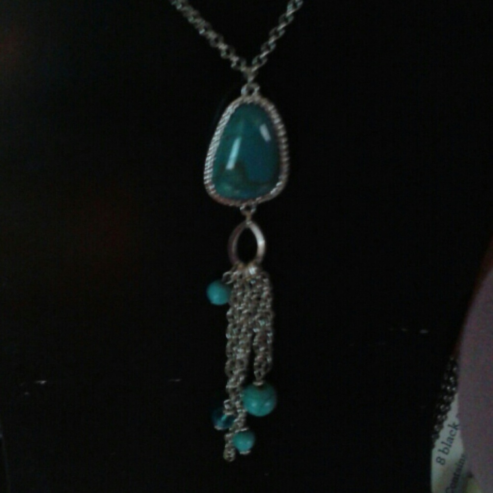 Nwot long necklace silver tone and beautiful ³aqua beads