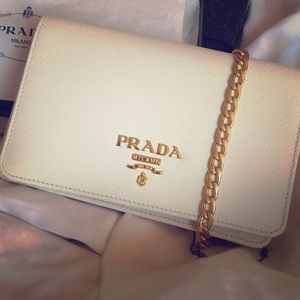 PRADA Saffiano Lux Crossbody Bag, White