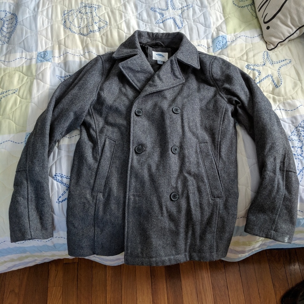 Old Navy Men's Peacoat Grey/Gray Double-Breasted S