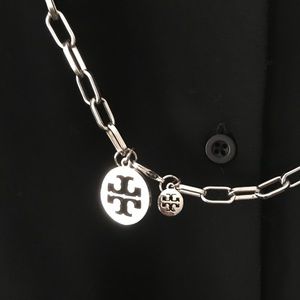 Tory Burch, silver-tone Clover chain necklace.