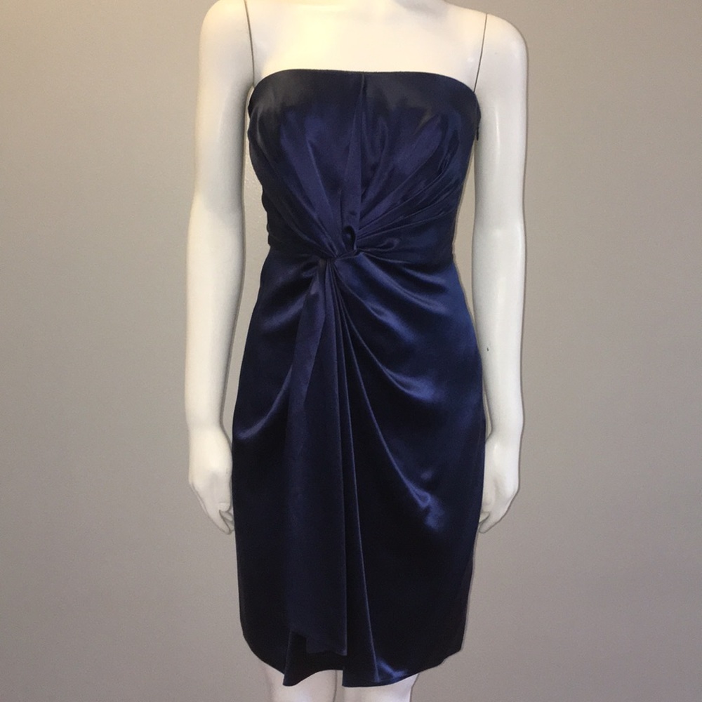Navy Purple Silk Strapless Dress