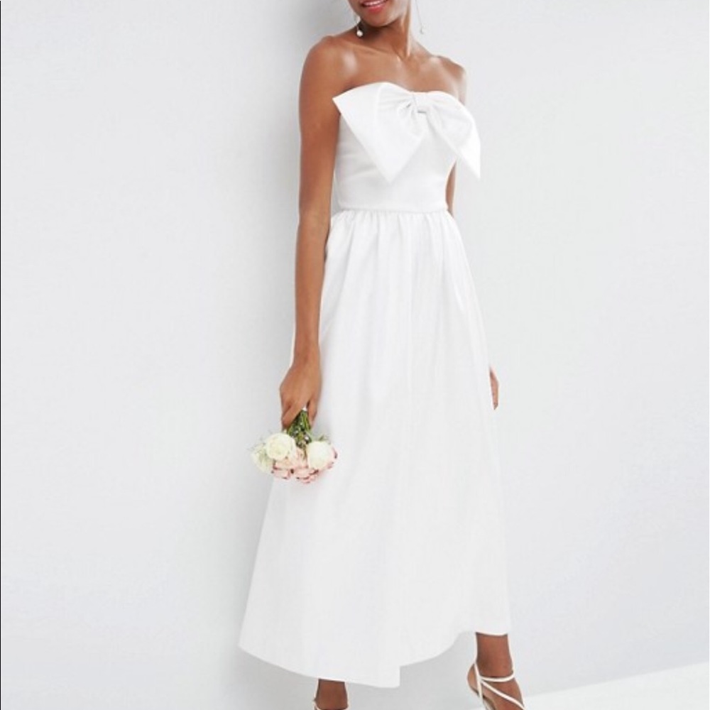 White Bonded Satin Jumpsuit w/ Oversized Bow