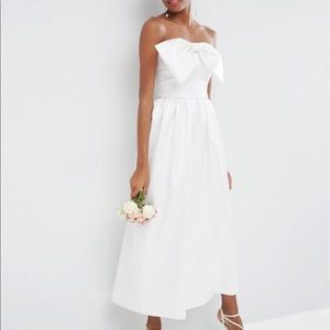 White Bonded Satin Jumpsuit w/ Oversized Bow