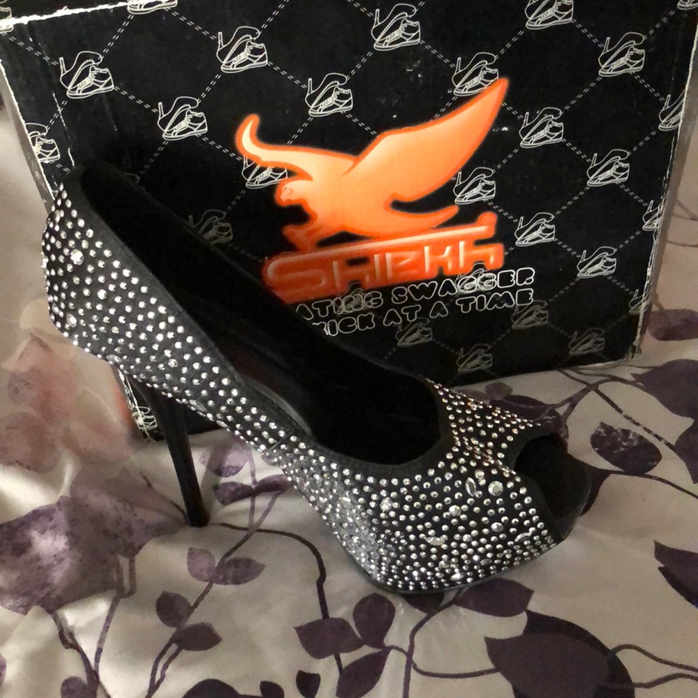 Rhinestone black heels