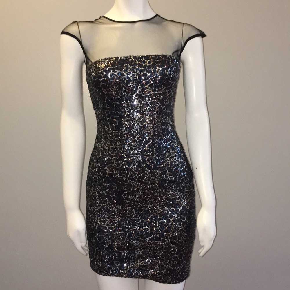 Cheetah Sequin Mesh Dress