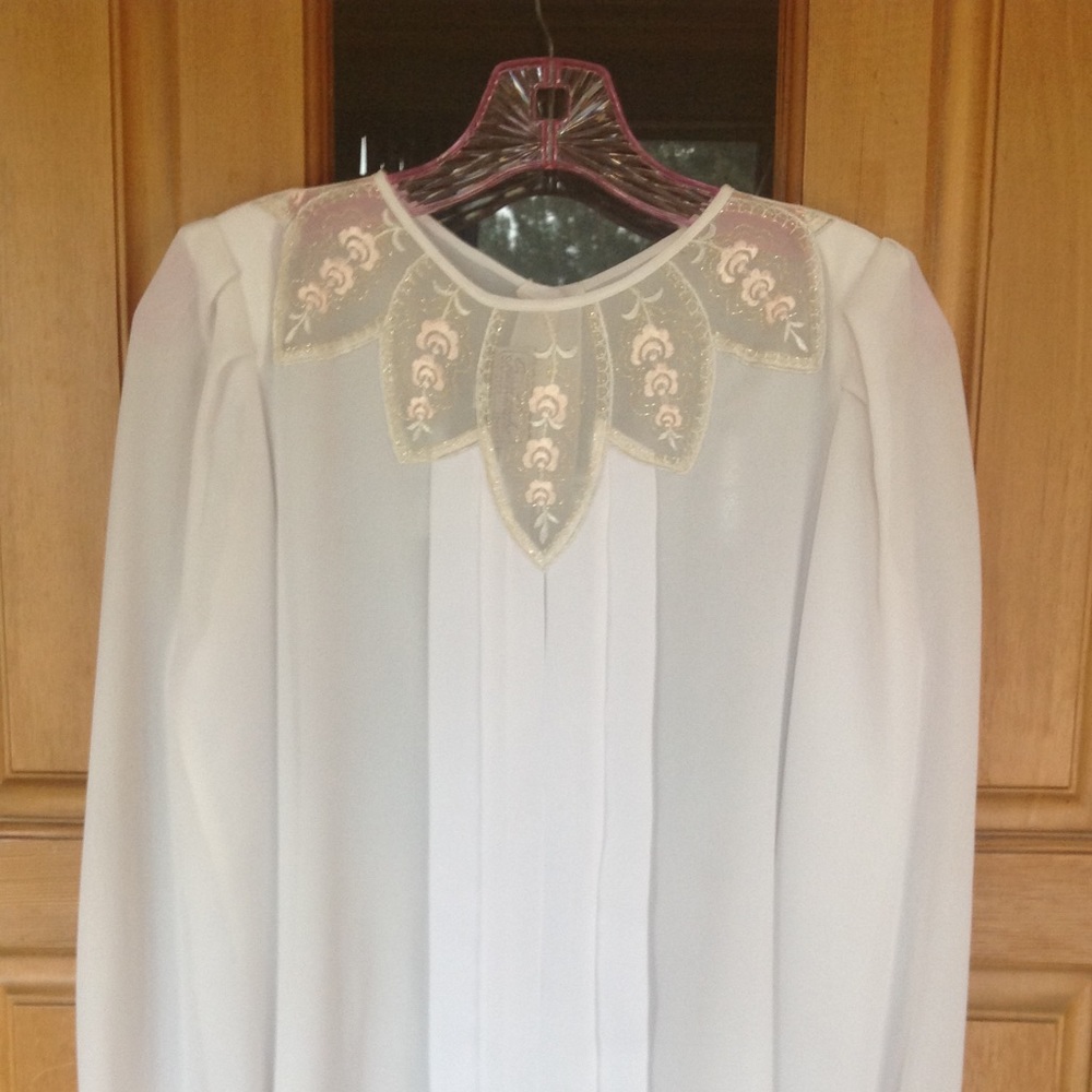HOST PICK! White chiffon blouse dainty embroidery