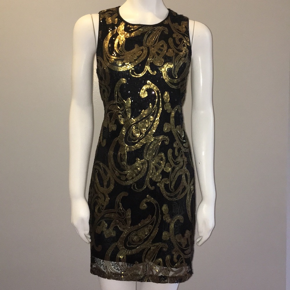 Gold And Black Embroidered Body Con Dress