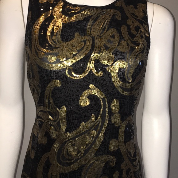 Gold And Black Embroidered Body Con Dress - Picture 2 of 3