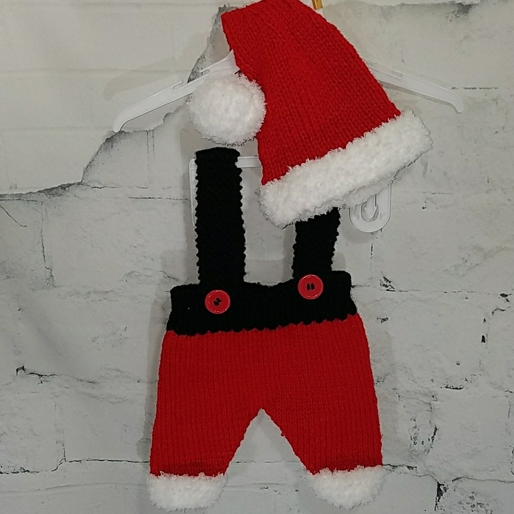 Handknit newborn santa hat and pants