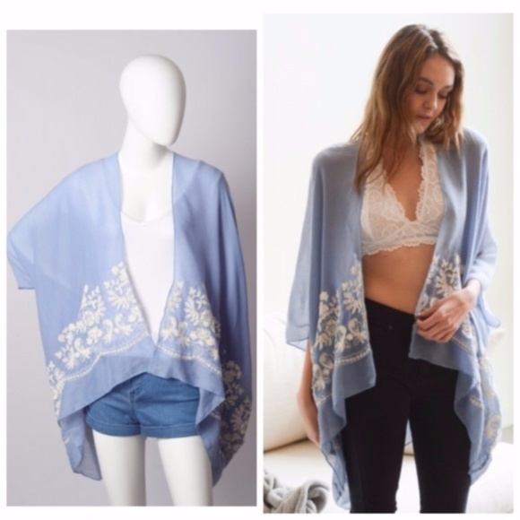 LAST ONE! 5 STARS! Blue Floral Embroidered Kimono - Picture 2 of 6